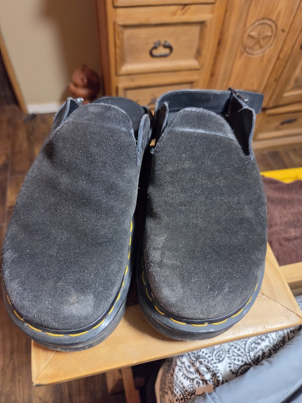Womens Dr. Martens Black Suede Slip-On Loafers with  Size 8 With Broken Buckle